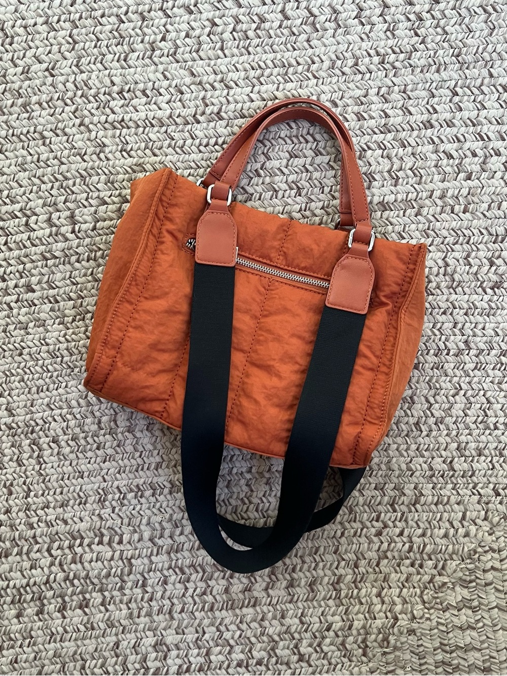 Rust Orange Quilted Shoulder Bag with Handles